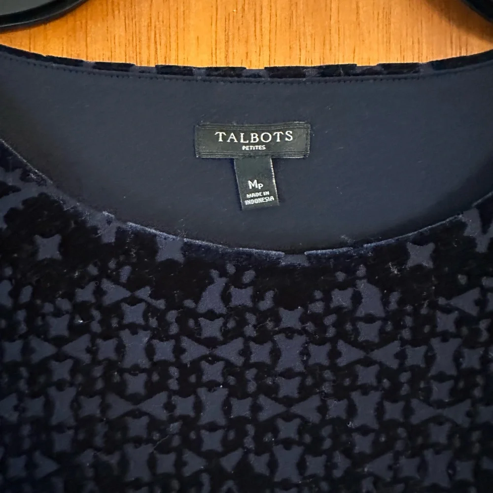 Talbots Women's Midnight Blue Patterned Velvet Blouse - Picture 4 of 5
